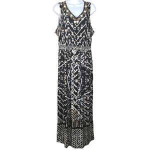 NY Collection Maxi‎ Dress Sleeveless Beaded V-Neck Geometric Mixed Print